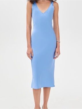 Sleek V-Neck Slip Midi Dress in Light Blue